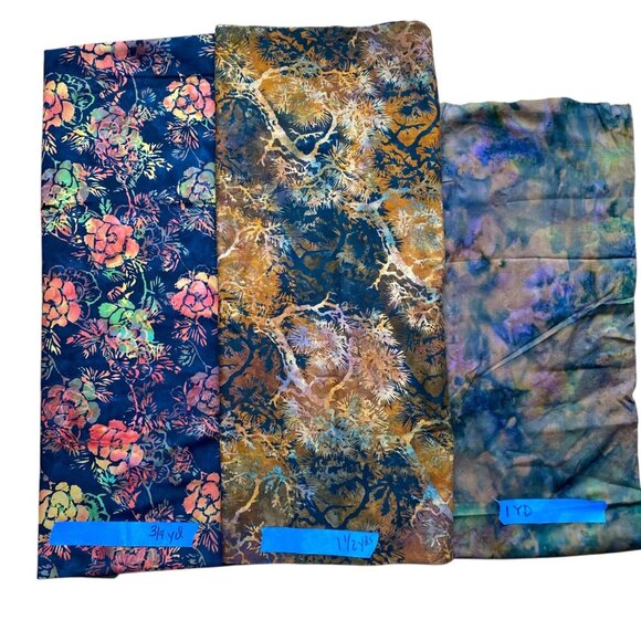 Batik Fabric BundleLot Floral Abstract Cotton Brown Orange Quilting Crafts 1 Yd+ - Picture 1 of 10